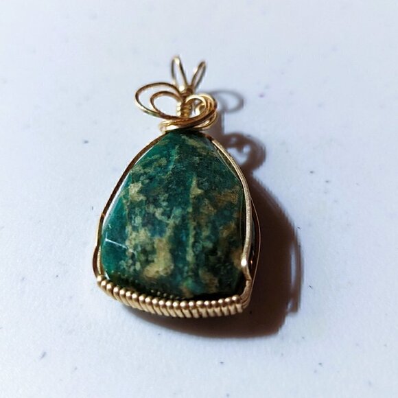 Gold Wire Wrapped Amazonite Pendant - Picture 3 of 10